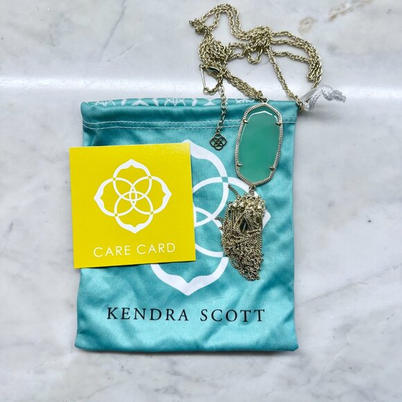 Kendra Scott Rayne Pendant Necklace Light Green and Gold 30” Chain - Picture 6 of 7